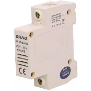 ORNO OR-DP-SB-133 káblový zvonček, DIN lišta 1 modul, 230V AC, 85 dB, biela/sivá
