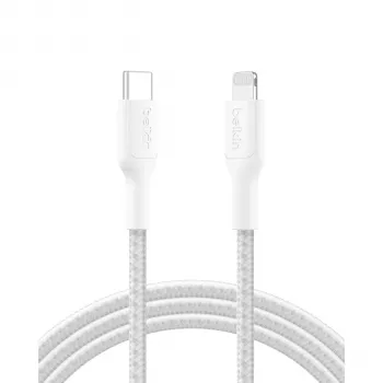 Belkin BOOSTCHARGE opletený kábel USB-C na Lightning 2m biely