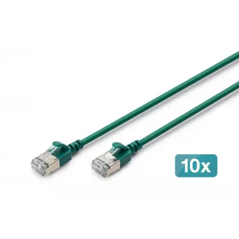 DIGITUS CAT 6A F-FTP Slim patch kábel, 0,3 m, zelená, balenie 10 ks