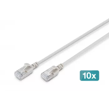DIGITUS CAT 6A F/FTP Slim patch kábel, 0,5 m, sivá, balenie 10 ks