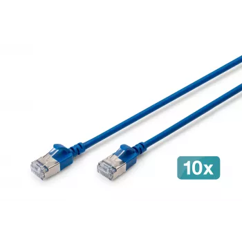 DIGITUS CAT 6A F-FTP Slim patch kábel, 0,5 m, modrá, balenie 10 ks