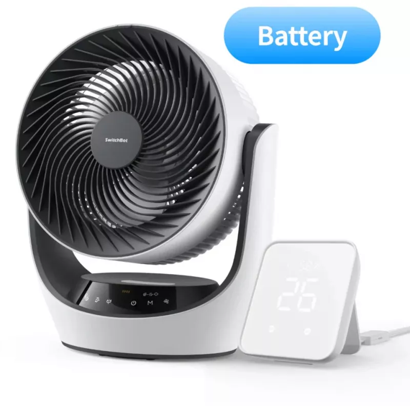 SwitchBot batériou napájaný smart cirkulačný ventilátor so 100 rýchlostnými stupňami, 90° horizontálna a 100° vertikálna oscilácia, Bluetooth & Wi-Fi (vyžaduje sa Hub), biely