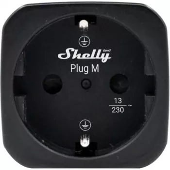 Shelly Plug M Gen3 čierna smart zásuvka s monitorovaním energie, 13A, Wi-Fi & Bluetooth