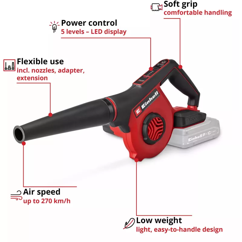 Einhell Power X-Change akumulátorový fúkač na listie TE-CB 18/270 Li - Solo (18 V, červená/čierna, bez akumulátora)