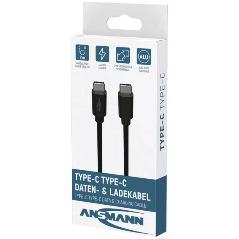 ANSMANN USB-C na USB-C dátový a nabíjací kábel 2 m čierna 60W PD
