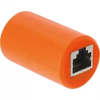 Delock RJ45 spojka konektor samica na konektor samica Cat.6A tienená s ochranou proti prepätiu, oranžová
