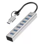 LogiLink USB 3.0 hub 7x USB-A 2-in-1 spojovací kábel strieborný