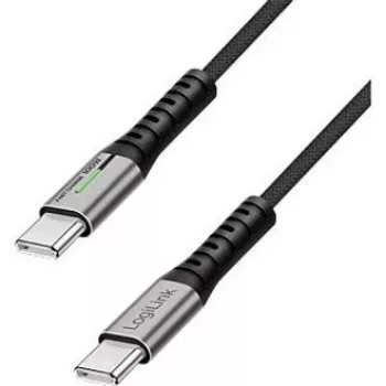 LogiLink USB 2.0 Type-C kábel 0,3m 480Mbps 100W PD pletený s LED čierna
