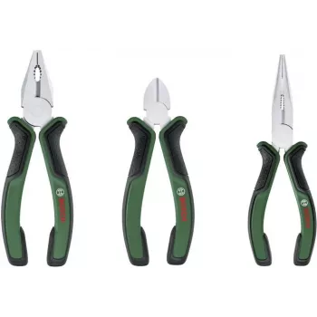 Bosch 3-dielna sada klieští 1600A02C0S (zelená/čierna) – kombinované kliešte, bočné štípačky, vodárenské kliešte