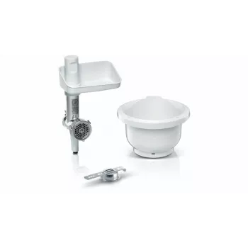Bosch MUZS2BS nástavec mlynčeka na mäso pre kuchynské roboty MUM série 2 & 5 – nerezový nôž, 4,5-mm kotúč, plnička na klobásy & nástavce na kebbe
