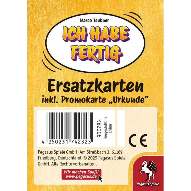 PEGASUS Ich habe fertig - náhradné karty vrátane promo certifikátu (rozšírenie)