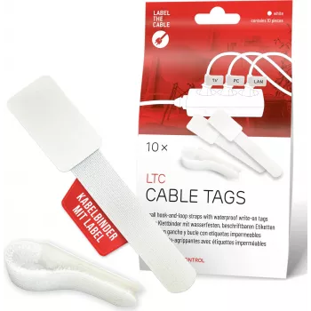 LABEL THE CABLE LTC 2620-10 Opakovane použiteľné suché zipsy na káble s integrovanými etiketami, biele, balenie 10 ks