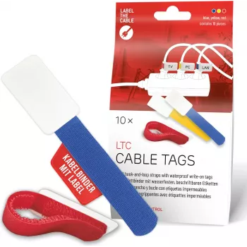 LABEL THE CABLE LTC 2630-10 Opakovane použiteľná sada suchých zipsov na káble s etiketami, zmiešané veľkosti a farby, 10 ks