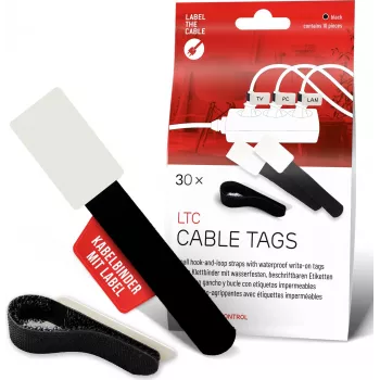 LABEL THE CABLE LTC 2610-30 Opakovane použiteľné suché zipsy na káble s polepom na popis, suchý zips, čierne, balenie 30 ks