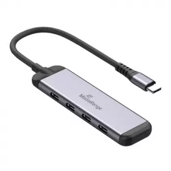 MEDIARANGE MRCS512 USB-C hub 4-port 3x USB-C 3.2 Gen 1 + 1x PD 100W strieborný