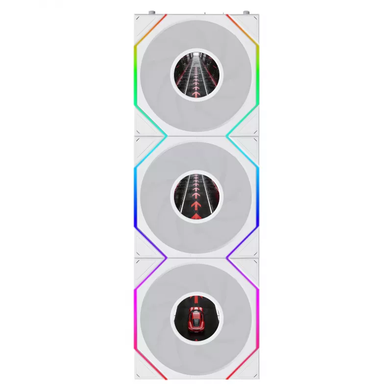 Lian Li UNI FAN TL120 LCD FLEX Wireless ARGB 120mm PWM ventilátor do skrine 3 ks balenie biela