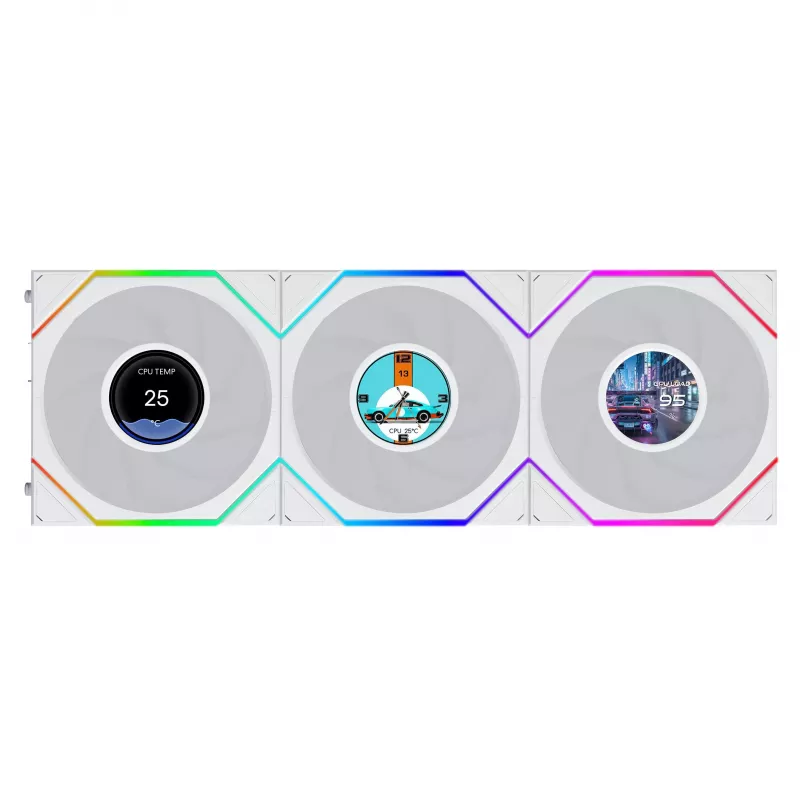 Lian Li UNI FAN TL120 LCD FLEX Wireless ARGB 120mm PWM ventilátor do skrine 3 ks balenie biela