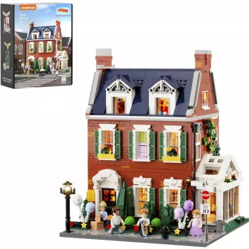 Lumibricks Redbrick Row House LED stavebnica - 850-dielny architektonický model s integrovaným teplým bielym osvetlením, USB napájaný, pre deti od 8 rokov