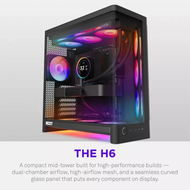 NZXT H6 2026 Mid-Tower Airflow Gaming skriňa čierna temperované sklo