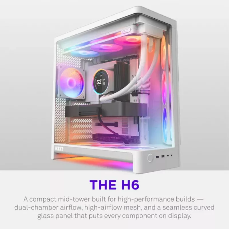 NZXT H6 RGB+ 2026 Mid-Tower Airflow Gaming skriňa biela temperované sklo