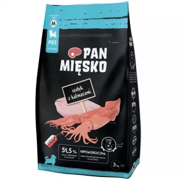 Pan Mięsko suché krmivo pre psy moriak s kalamárom pre šteniatka, stredné granule, 3 kg