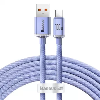 Baseus USB-A na USB-C Crystal Shine 100W 2m fialový kábel