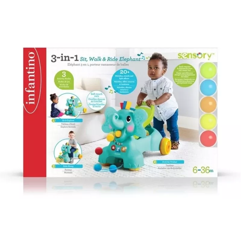B-KIDS 3-in-1 sedací, chodiací a jazdiaci slon od Infantino
