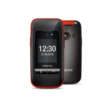 Emporia ONE V200i čierna/červená (2025) – mobilný telefón vhodný pre seniorov s SOS tlačidlom, nabíjacou stanicou a veľkými podsvietenými tlačidlami