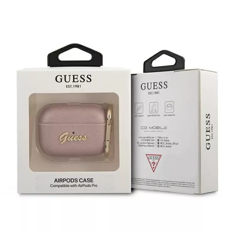 GUESS GUAPSASMP AirPods Pro puzdro Saffiano Script Metal Collection ružová