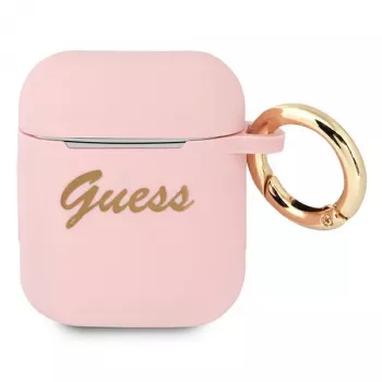 GUESS GUA2SSSI puzdro na AirPods 1/2 ružové silikón Vintage Script