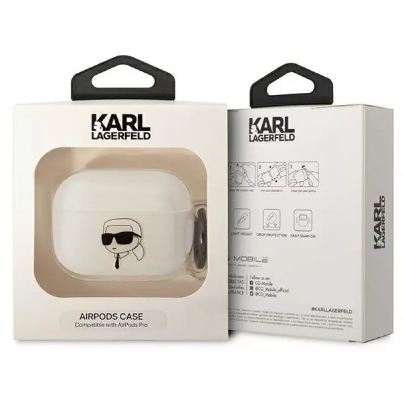 Karl Lagerfeld puzdro na AirPods Pro priehľadné s Karl hlavou silueta