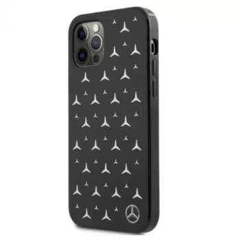 Mercedes-Benz iPhone 12 Pro Max tvrdé puzdro strieborný vzor hviezd čierne