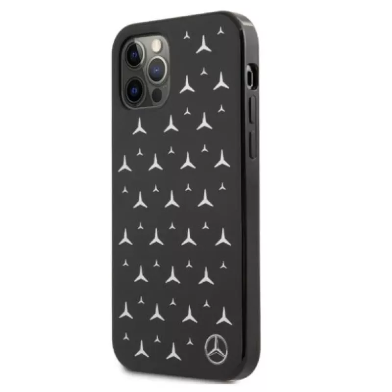 Mercedes-Benz iPhone 12 Pro Max tvrdé puzdro strieborný vzor hviezd čierne