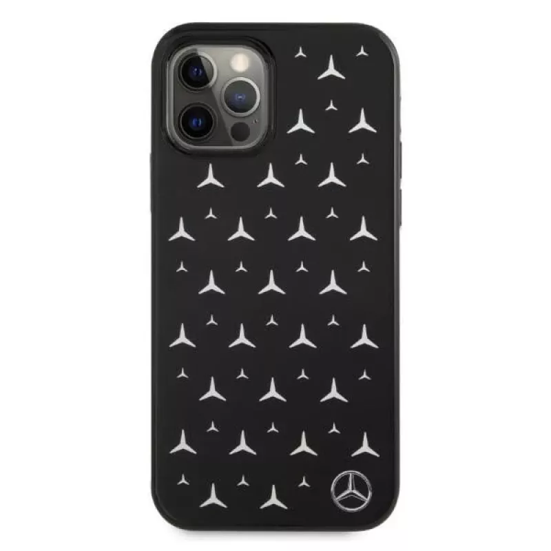 Mercedes-Benz iPhone 12 Pro Max tvrdé puzdro strieborný vzor hviezd čierne