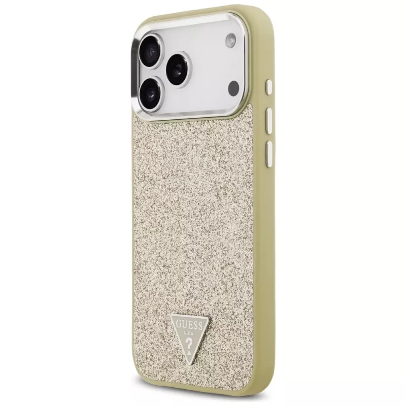 GUESS Glitter Triangle Logo MagSafe puzdro na iPhone 17 Pro Max - zlaté