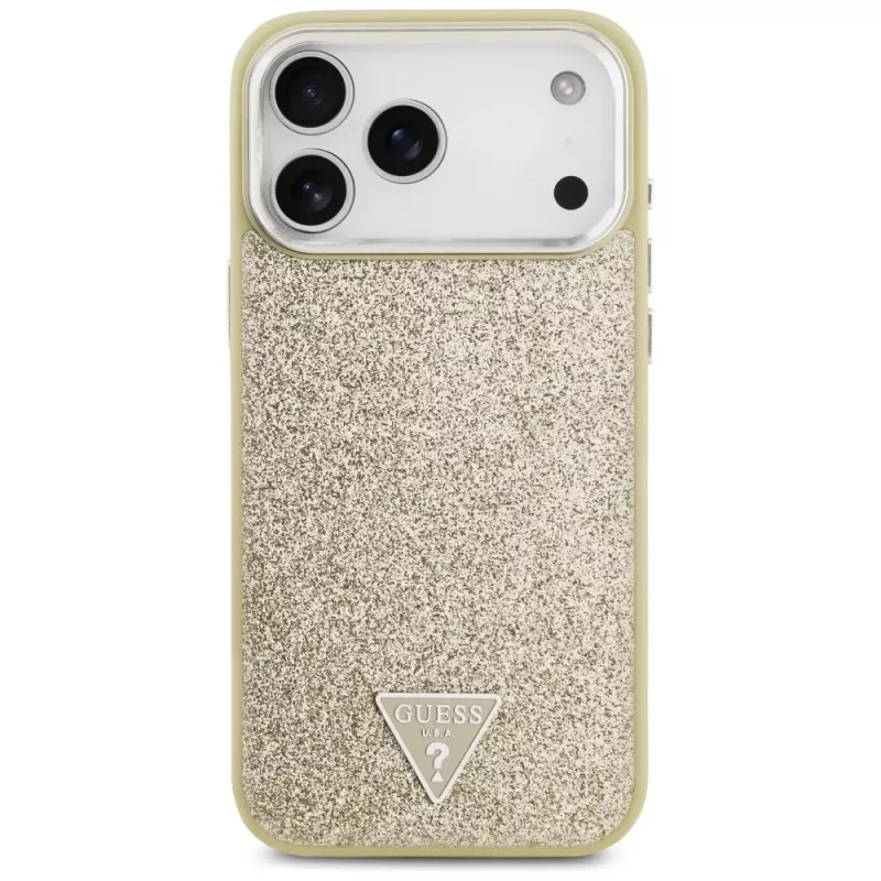 GUESS Glitter Triangle Logo MagSafe puzdro na iPhone 17 Pro Max - zlaté