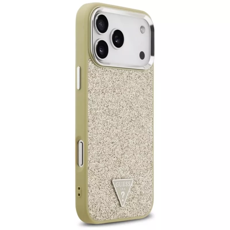 GUESS Glitter Triangle Logo MagSafe puzdro na iPhone 17 Pro Max - zlaté