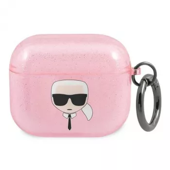 Karl Lagerfeld KLA3UKHGP Glitter Karl's Head puzdro na AirPods 3 - ružové