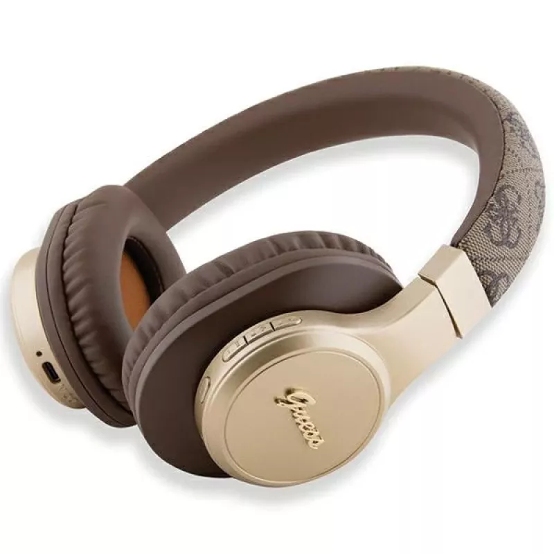 GUESS 4G Script Metal Logo bezdrôtové on-ear slúchadlá Bluetooth 5.3 hnedé