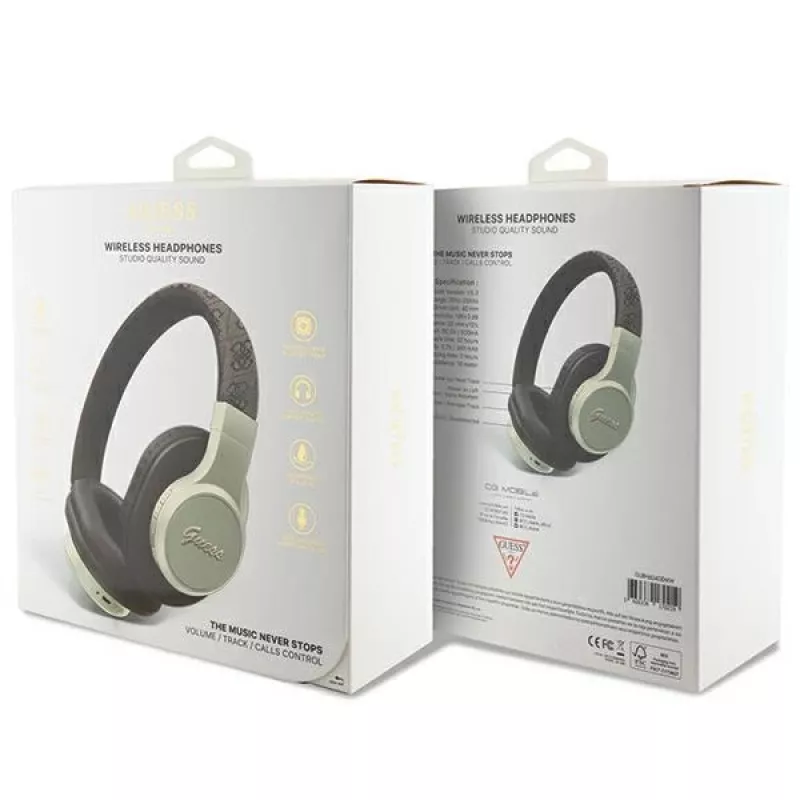 GUESS 4G Script Metal Logo bezdrôtové on-ear slúchadlá Bluetooth 5.3 hnedé
