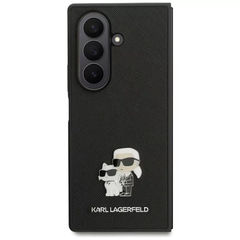 Karl Lagerfeld Saffiano Karl & Choupette Pin puzdro na Samsung Galaxy Z Fold7 – čierne