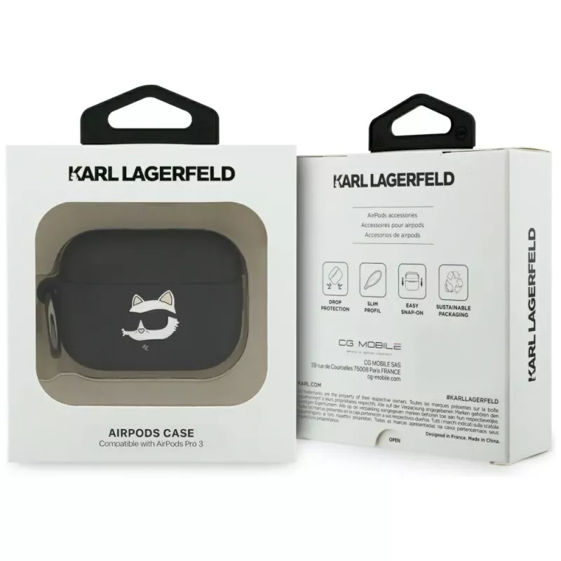 Karl Lagerfeld silikónové puzdro Choupette Head 3D pre AirPods Pro 3 - čierna