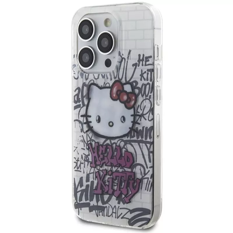 Hello Kitty HKHCP14LHDGPHT iPhone 14 Pro tvrdé puzdro IML Kitty On Bricks Graffiti - biela