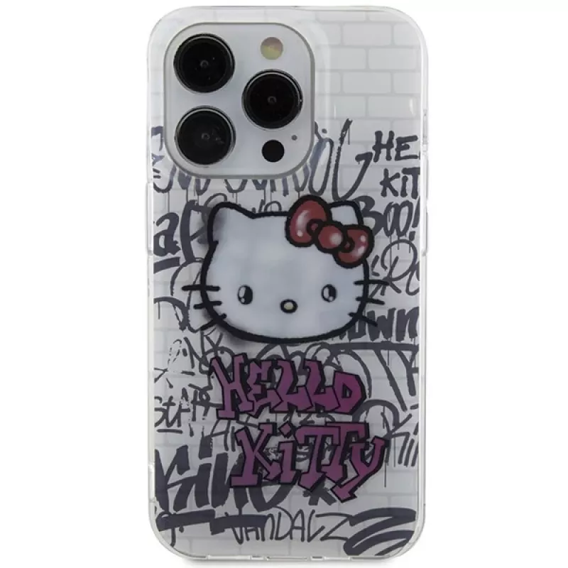 Hello Kitty HKHCP14LHDGPHT iPhone 14 Pro tvrdé puzdro IML Kitty On Bricks Graffiti - biela