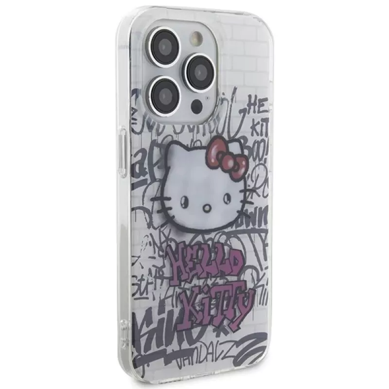 Hello Kitty HKHCP14LHDGPHT iPhone 14 Pro tvrdé puzdro IML Kitty On Bricks Graffiti - biela