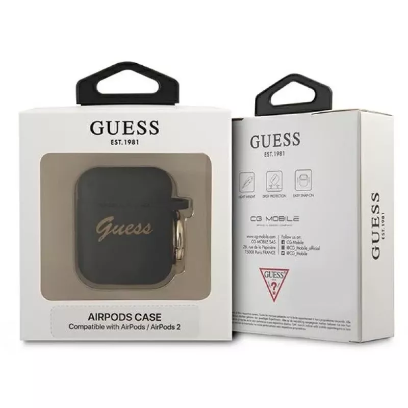 Guess GUA2SSSK puzdro pre AirPods 1/2 čierna silikón Vintage Script