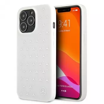 Mercedes-Benz iPhone 13 Pro Max tvrdé puzdro vzor strieborných hviezd biela