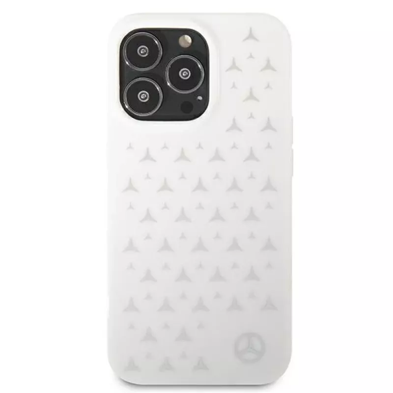 Mercedes-Benz iPhone 13 Pro Max tvrdé puzdro vzor strieborných hviezd biela