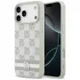 DKNY károvaný vzor s potlačenými pruhmi puzdro pre iPhone 17 Pro Max - béžová
