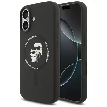 Karl Lagerfeld silikónové Karl & Choupette Ring MagSafe puzdro pre iPhone 17 - čierna